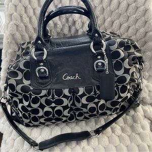 Coach Ashley Signature Black Sateen Large Satchel handbag
